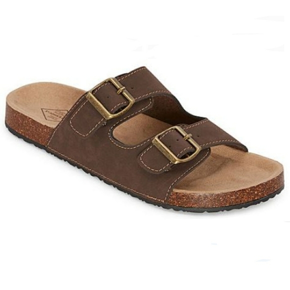 ST, John's Bay Sandals Men's  Brown Footbed Slip on Flat Color brown - Picture 1 of 7